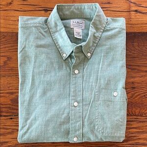 L.L.Bean Mens Comfort Stretch Chambray Shirt Short Sleeve Traditional Fit